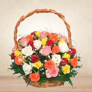 mix roses handle basket