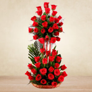 red roses tall arrangement