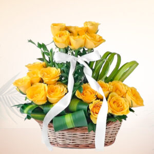 yellow roses in basket